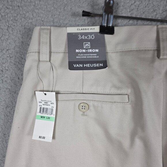 Van Heusen Pants Mens Size 34x30 Clay Classic Fit Chino Cotton Twill Flat Front - Picture 9 of 12